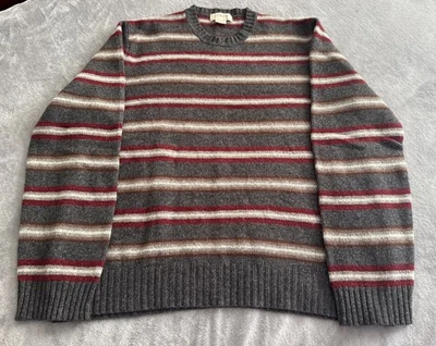 J. Crew Men's XL Striped 100% Wool Sweater Crewneck Gray Burgundy Red - Image 1 of 4