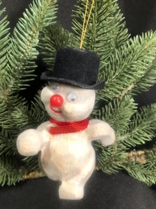 Vintage Weihnachten ~ beflockt "Frosty" der Schneemann Ornament ~ Goggly Eyes & Zylindermütze - Bild 1 von 11