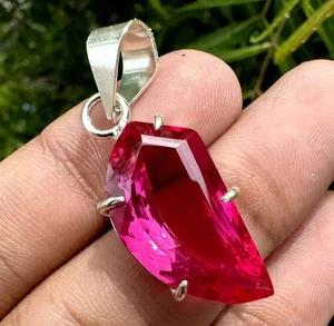28 Ct Natural Pink Sapphire Fancy Pendant in 925 Silver Handmade Jewelry - Picture 1 of 5