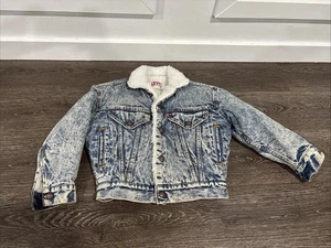 Vintage Levis Sherpa Lined Denim Trucker Jacket Blue Acid Wash Kids Youth Size S - Picture 1 of 10