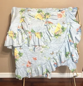 Vintage Sleepwell Inc Birds & Butterflies Ruffled Bedspread Shams Set 96"X110" - Picture 1 of 13