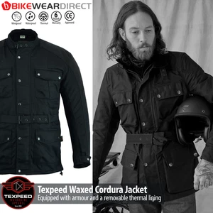 Motorbike Motorcycle Waxed Jacket Waterproof Long Cotton With CE Biker Armour - Picture 1 of 14