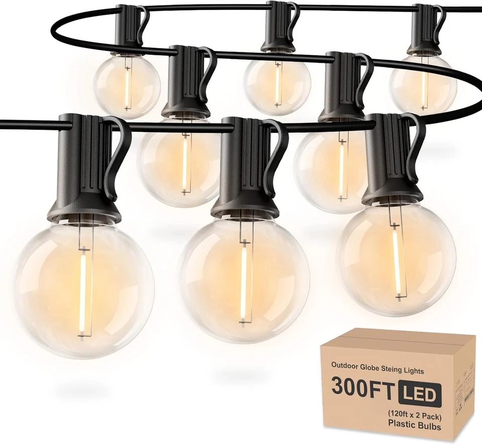 Outdoor String Lights 300ft, 3 Pack 100ft G40 Led Patio Globe Lights  52pcs Bulb - Image 1 of 4