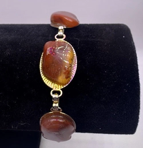 "Pulsera vintage oro marrón tonos rojos y grises piedras pulidas 7,5""" Foto 1 de 4
