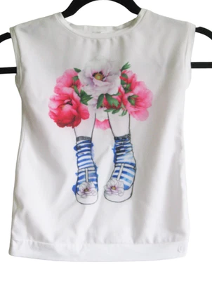 FUN&FUN top in jersey bianco senza maniche con bella stampa misto cotone... - Immagine 1 di 4