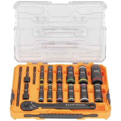 	Klein Tools 65626 KNECT Deep Well Impact Socket Set 3/8-Inch Drive Ratchet 24	 - Image 1 of 4