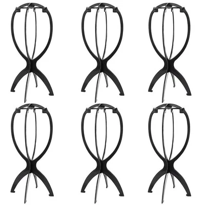 6 Pack Short Wig Stand Portable Wig Holder, 14.2in Travel Wig Stand Black - Image 1 of 4