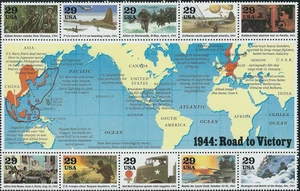Scott#: 2838 - Segunda Guerra Mundial 1944 Camino a la Victoria 10x29¢ 1994 BPE Bloque de 10 MNHOG - Imagen 1 de 1