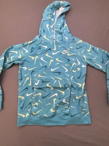 Kids Nike All Over Print Blue Sweatshirt Pullover Hoodie Large - Picture 1 of 3