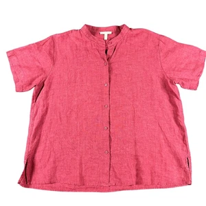Camicia Eileen Fisher donna grande rosa lino biologico manica corta con bottoni - Foto 1 di 8