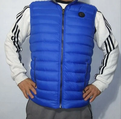 NWT Michael Kors Men's Quilted Puffer Vest.  Packable dow.  medium blue - Image 1 of 4