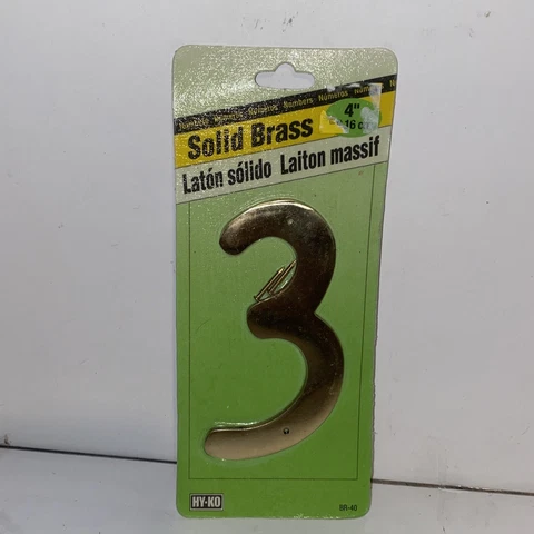 Hy-Ko BR-40/3 Solid Brass Nail-On Decorative 3 House Number 4 in Cover