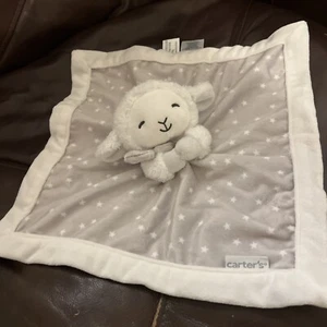Carters White Lamb Sheep Plush Lovey Baby Security Blanket Stars Gray 2016 - Picture 1 of 5