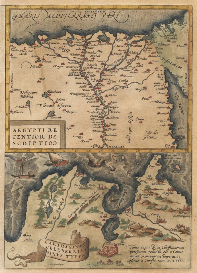 Map "Aegypti Recentior Descriptio / Carthageinis Celeberrimi" A. Ortelius, 1574 — 第 1/4 张图片