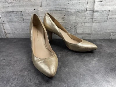 Loeffler Randall Heels Women 9B Tamsin Shoes Gold Leather Slip On Pumps Pointed - Image 1 of 4