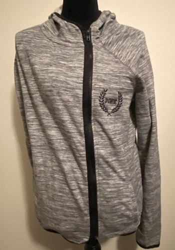 UNDERCOVER Felpa con cappuccio Victoria’s Secret full zip grigia nera spilla a righe taglia media nuova senza etichette