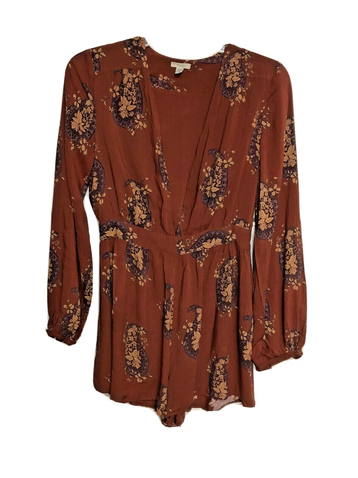 Mini Mono Ecoté Mujer Boho Borgoña Mameluco Cuello Profundo Floral Talla Pequeña Nuevo con Etiquetas Foto 1 de 4