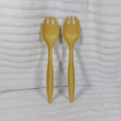 Tupperware 12" Salad Serving Forks Set Of 2 Harvest Gold Color Vintage - Image 1 of 4