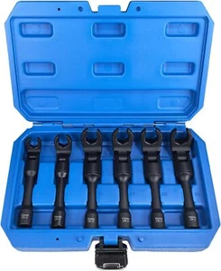 6PC Long Flex Head Crows Foot Line Wrench Set,3/8" Dr. Injector Fuel Line Socket - Picture 1 of 9
