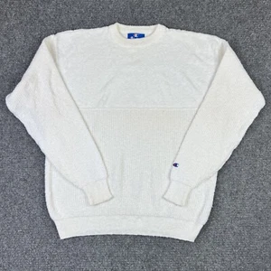 Maglione Vintage anni '80 Champion Beige XL Logo Ricamato Made USA 100% Cotone - Foto 1 di 14