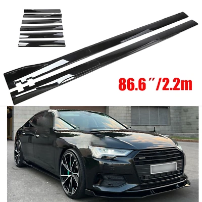 Glossy Black 2.2m/86.6inch Side Skirt Extensions Rocker Lip For Audi Quattro Foto 1 de 4
