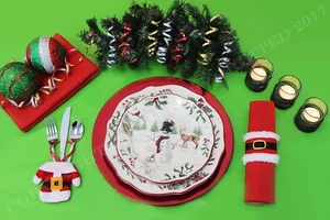 10 Set Christmas Dinner Table Silverware Holders Decoration Pockets Santa Decor - Picture 1 of 5
