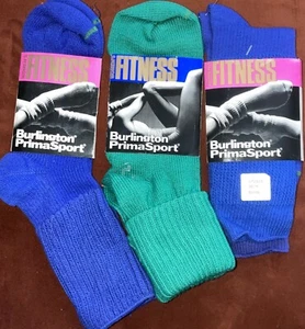 Vintage Burlington Cotton Fold Over Slouch Socks Royal Blue & Green 3pr Women’s - Picture 1 of 5