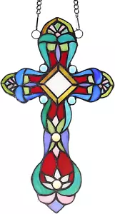 Stained Glass Cross Window Hanging Tiffany Style Stunning Handicrafts Parents an - Picture 1 of 6