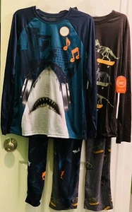 2 Boy's Size XXL (18) Wonder Nation Dinosaur Shark 2 Pc Pajama Sleep Set - Picture 1 of 10