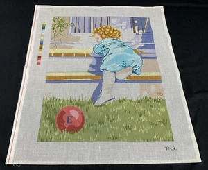 LARGE Hand Painted Needlepoint 18ct Canvas BLONDE CHILD WITH BALL (29) - Picture 1 of 7