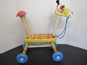 Vintage 1960s PLAYSKOOL Wooden Giraffe Ride On Scooter Riding Toy - Picture 1 of 11
