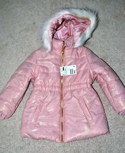H&M Girls' Pink Sparkly Hooded Puffer Jacket - Size 2-3 - Picture 1 of 5