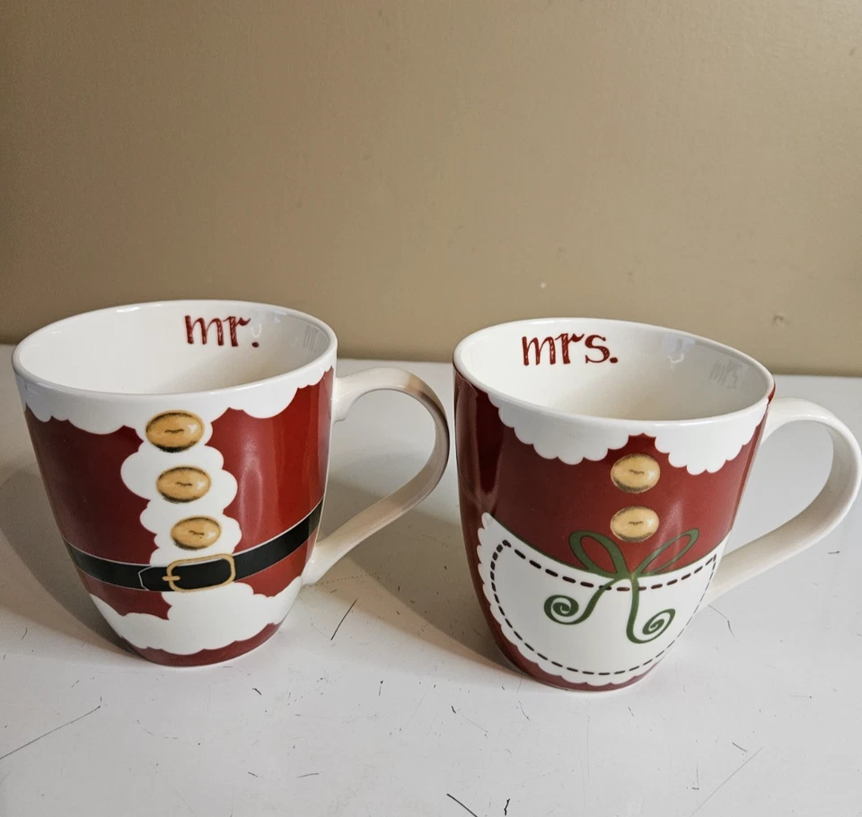 Juego de 2 tazas de té de café Pfaltzgraff Mr And Mrs vacaciones de Navidad 16 OZ Foto 1 de 4
