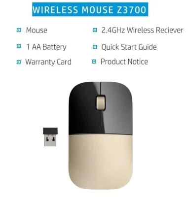 HP 2.4GHz Wireless USB Mouse Z3700 (Matte Gold/Glossy Black), Modern Gold NEW - Image 1 of 4