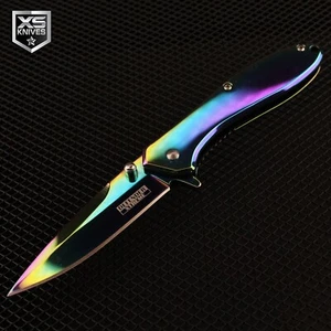 7" Rainbow Titanium Spring Assisted Open Pocket Knife Tactical SLEEK EDC Folder - Picture 1 of 3