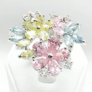 R2367 Women Fashion Jewelry White Yellow Gold Plated Birthstone Cocktail Ring - Picture 1 of 8