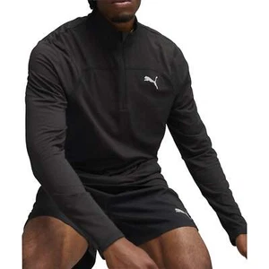 Puma Run Cloudspun Mens Running Top Black Long Sleeve Half Zip Hi Vis Reflective - Picture 1 of 4