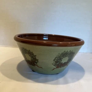 Eldreth Pottery Primitive Redware Cuenco Coronas y Cinta Invierno Navidad 8x4 pulgadas - Imagen 1 de 8