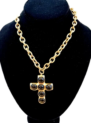 Collar Colgante Cruz Ónix Chapado en Oro 24k Robert Lee Morris De Colección Firmado EE. UU. Foto 1 de 4