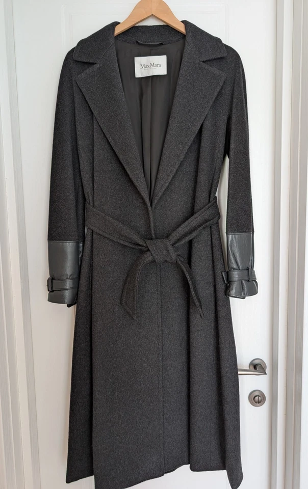 Max Mara Cashmere/Camelhair Wrap Robe Belted Long Coat ~ Dark Gray ~ Size US 8 - Image 1 of 4
