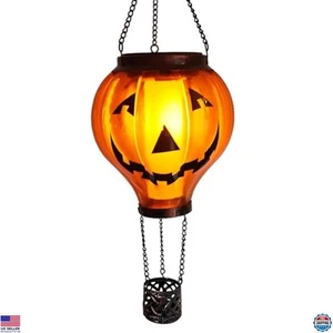 Halloween Solar Laterne - Heißluftballon mit flackernder Flamme & Kürbis Design - Bild 1 von 6