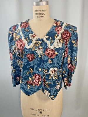 复古女式上衣 14 码花卉适度 80 年代 90 年代 MISS DORBY 小屋 — 第 1/4 张图片
