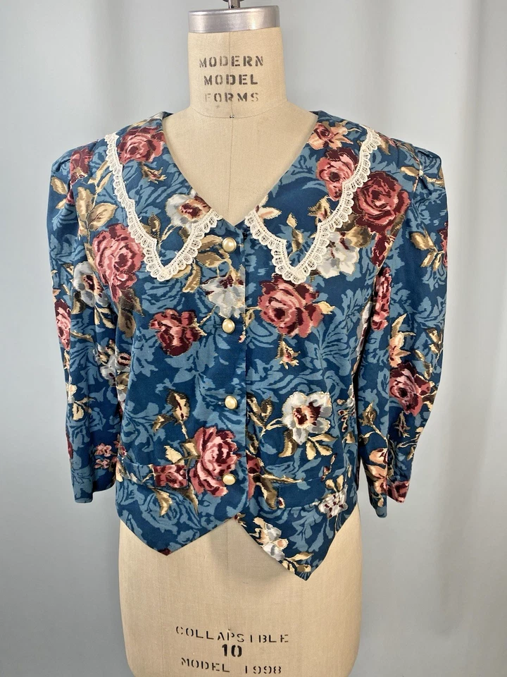 Top vintage para mujer TALLA GRANDE 14 floral modesto años 80 90 MISS DORBY casa de campo Foto 1 de 4