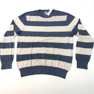 J.Crew NWT Men's L Cotton Crewneck Sweater Blue Pink Cream Stripe Vintage Wash - Picture 1 of 14