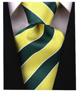 College Striped Ties for Men - Woven Necktie - Green w/Yellow - Picture 1 of 3