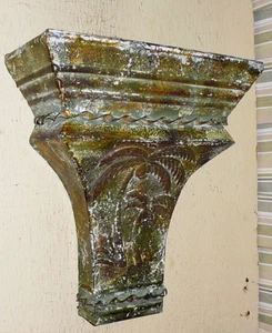 Metal WALL SCONCE SHELF Shabby Chic hand painted applied patina w/ COCONUT TREES - Picture 1 of 8