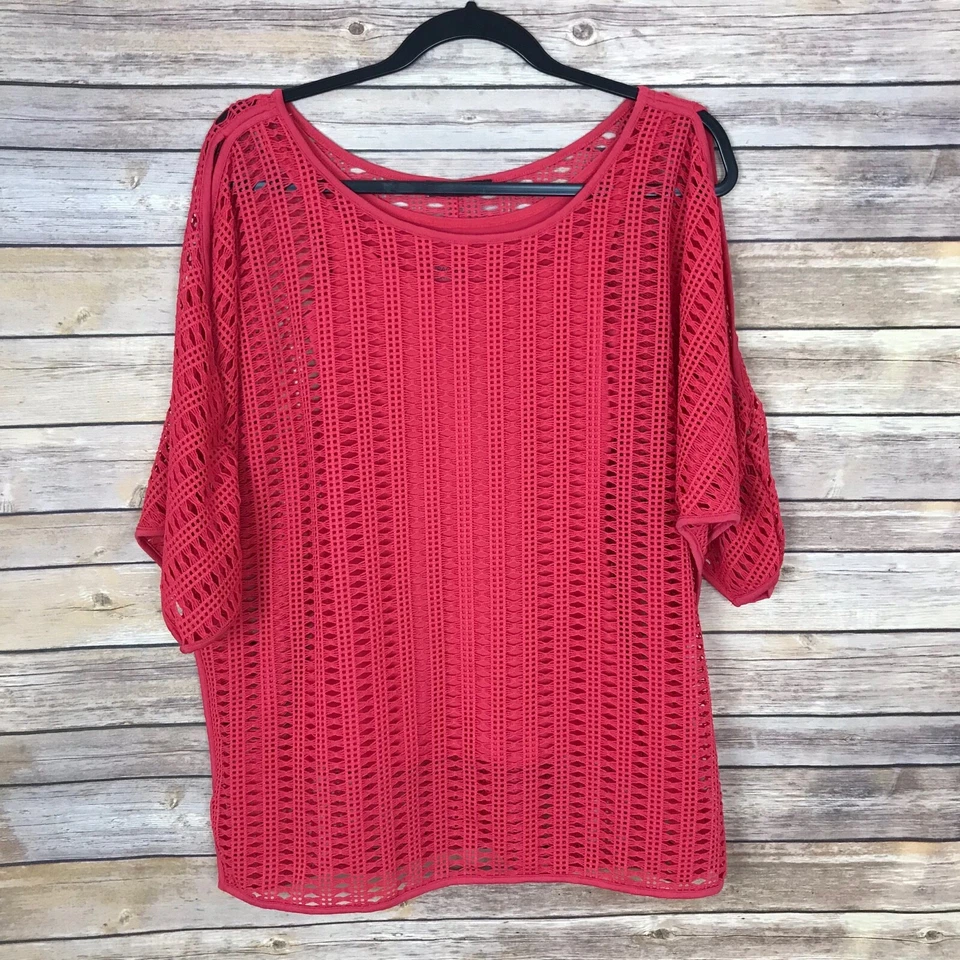 Top Miraclesuit Para Mujer S Rosa Prendas moldeadoras Crochet Hombro Frío En Capas Tanque Sólido Foto 1 de 4