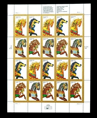 1995 Complete Sheet of 20, 2979a! Mint MNH US Stamps! Carousel Horses VF! BV $22 - Image 1 of 2