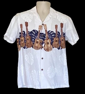 Vintage Hawaiian Reserve Collection Camp Shirt Guitars Island Made in USA SZ S - Picture 1 of 4
