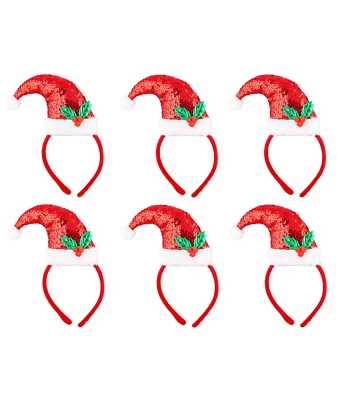 Mini chapéu de lantejoulas Mrs Santa na faixa de cabeça Natal Natal fantasia vestido acessório X 6 - Imagem 1 de 2